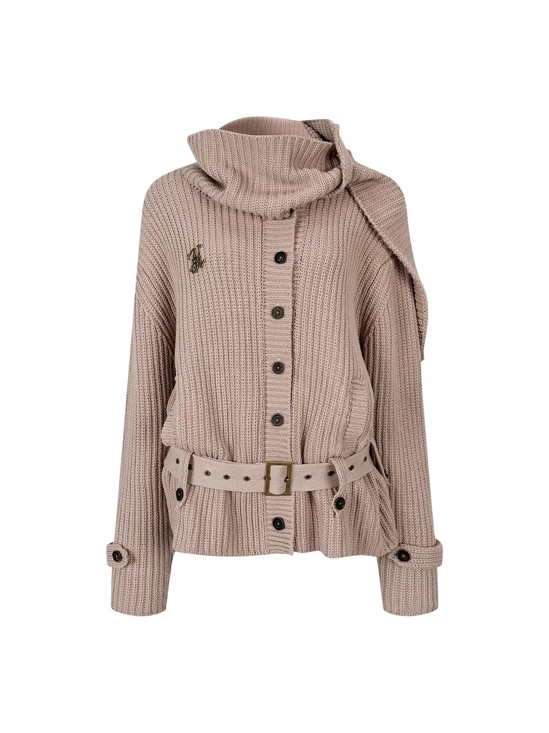 Oatmeal Scarfed Knit Sweater