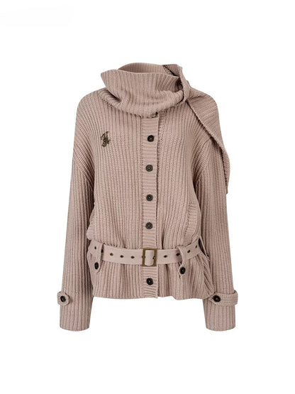 Oatmeal Scarfed Knit Sweater