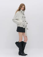 Cropped Wool-Blend Wrap Coat