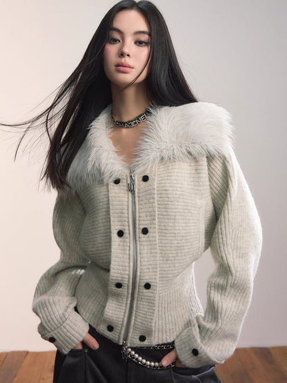 Fur Collar Oversized Sleeve Sweater Coat