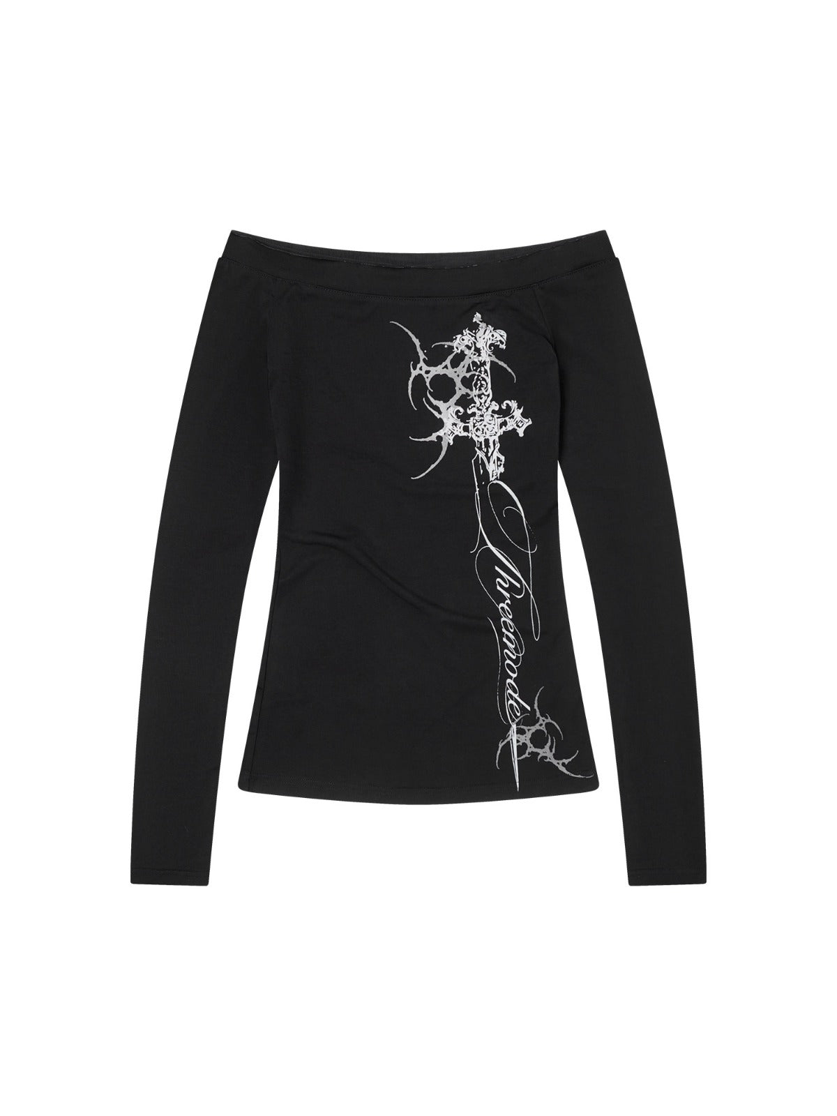Gothic Off-Shoulder Printed Top