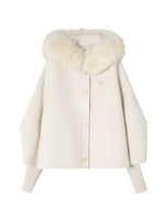 Shearling Collar Wool Cashmere Cape Coat