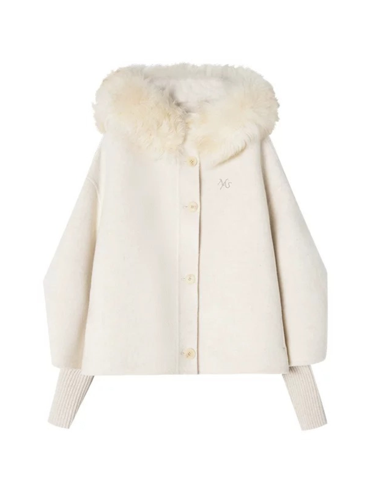 Shearling Collar Wool Cashmere Cape Coat