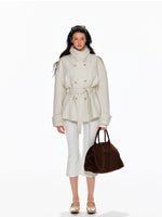 Wool Double Breasted Belted Short Coat
