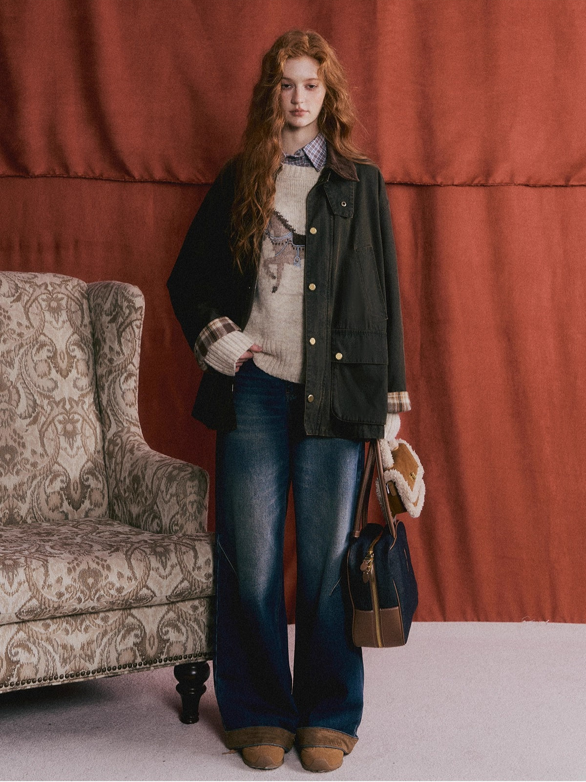 Plaid Corduroy Padded Jacket