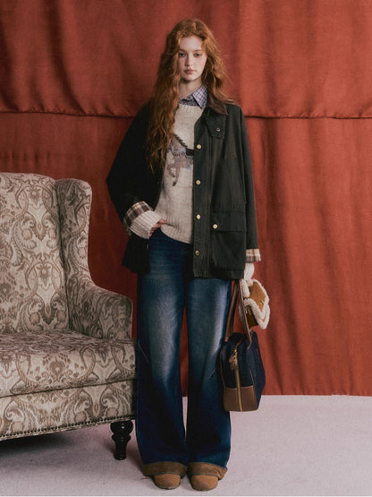 Plaid Corduroy Padded Jacket