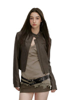 Brown Structured Leather Jacket