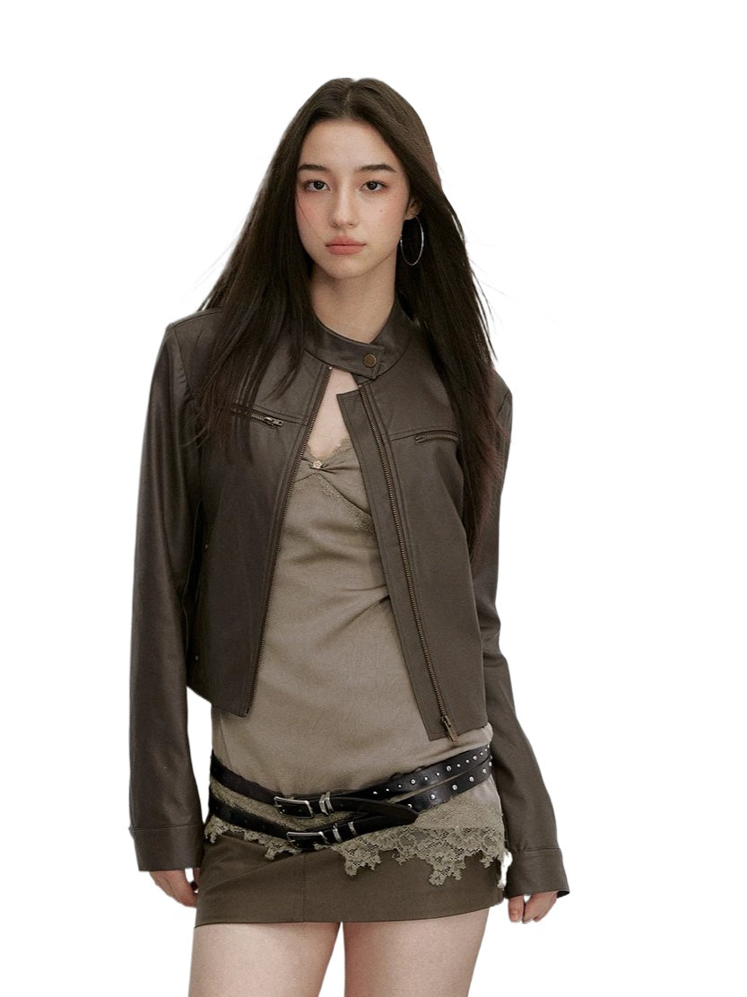 Brown Structured Leather Jacket