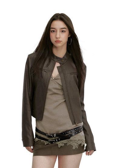Brown Structured Leather Jacket