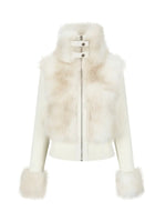 Faux Fur Patchwork Fitted Knit Jacket