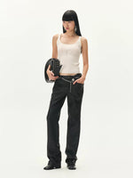 Diamond Embossed Straight Leather Pants