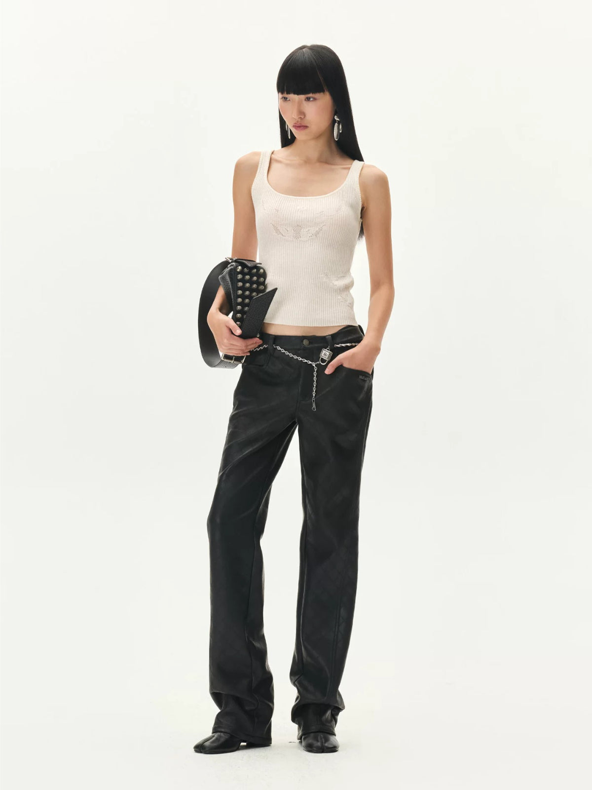 Diamond Embossed Straight Leather Pants