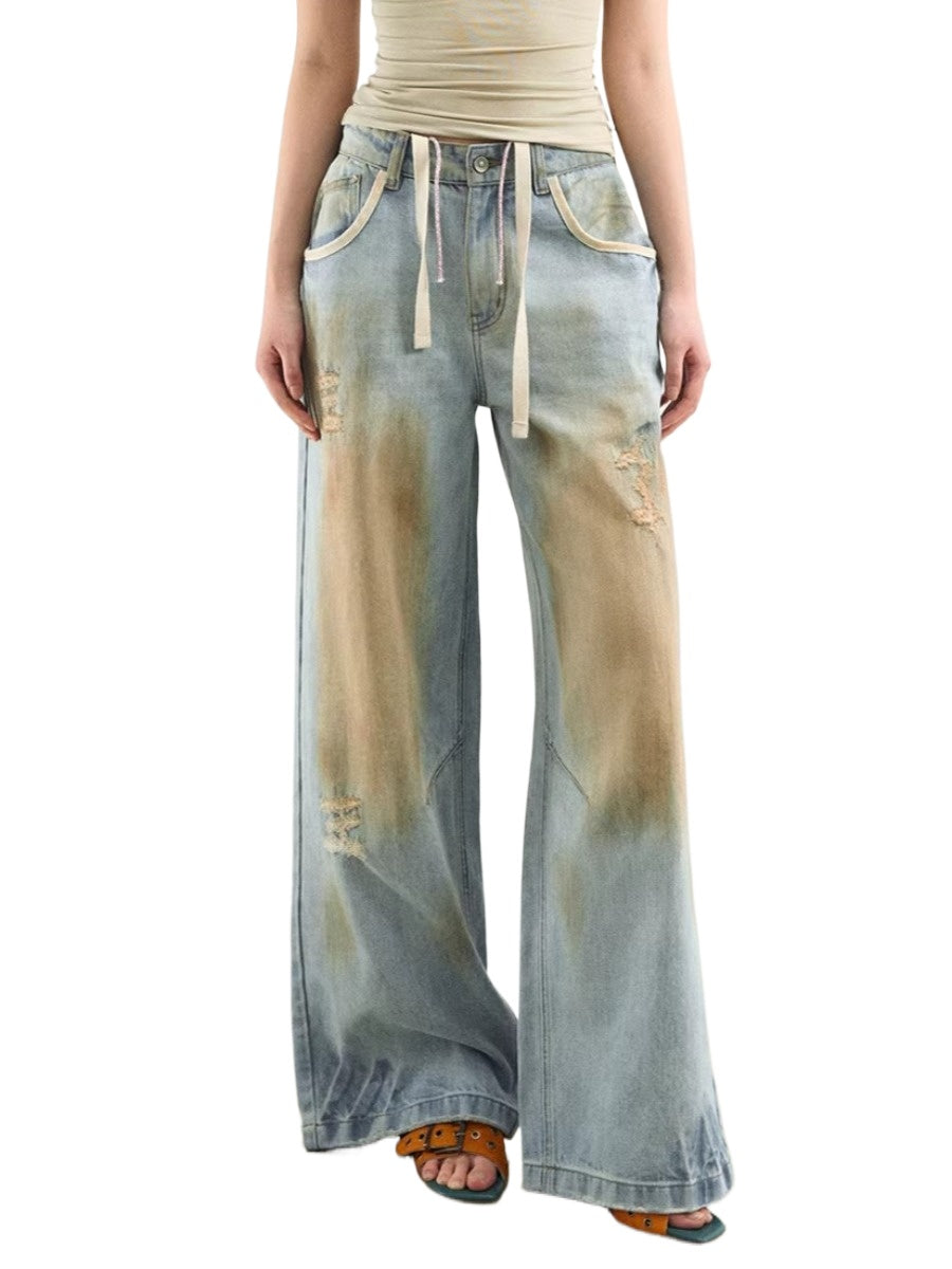 Washed Distressed Denim Pants
