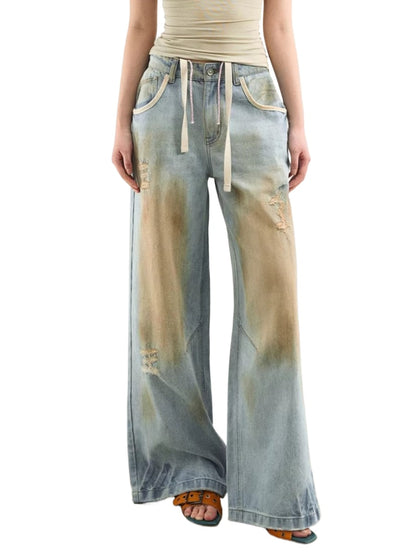 Washed Distressed Denim Pants