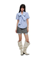 Crystal Bow Stripe Slim Shirt