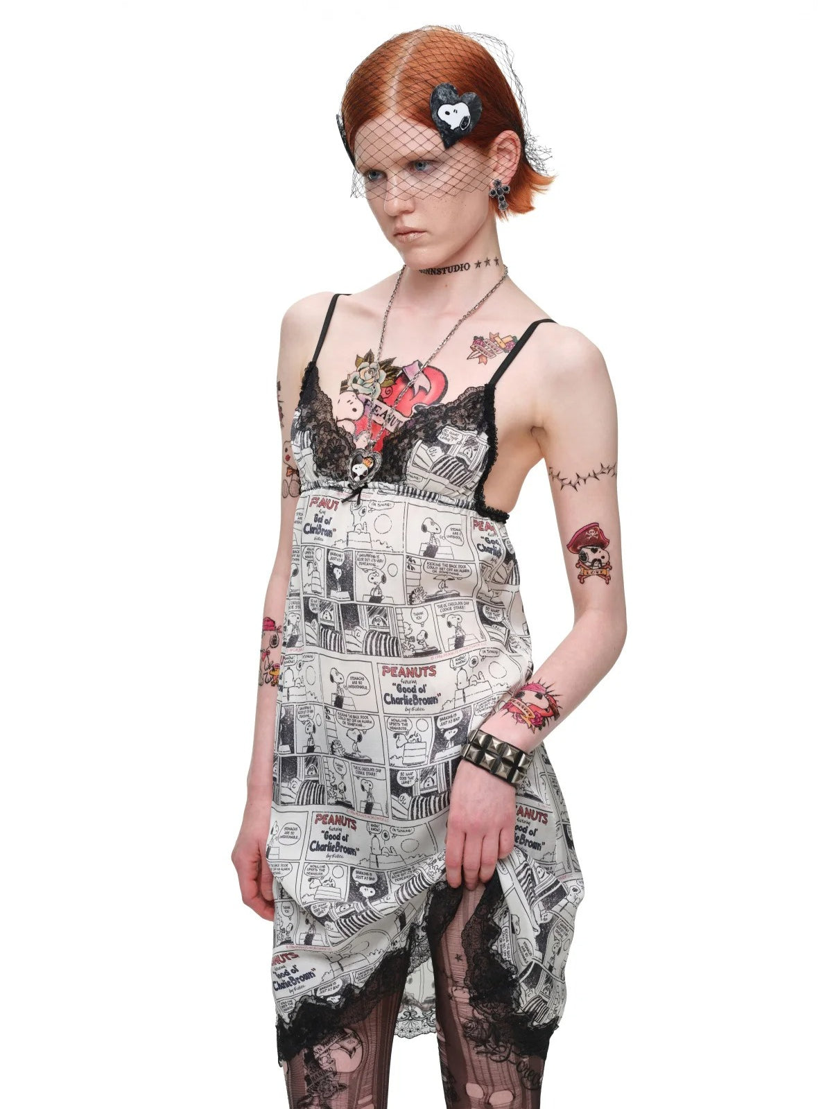 Vintage Comic Print Lace Cami Dress