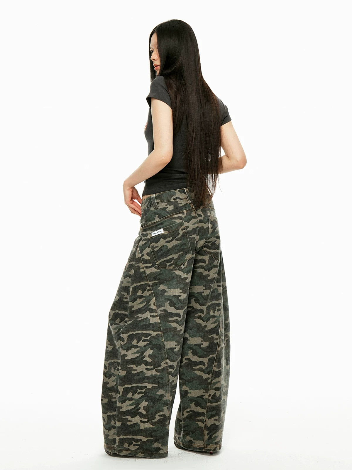 Washed Camo Wide Leg Jeans