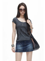 Side Ruched U-Neck Crop Tee