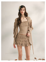 Pleated Ruffle Knit Top & Skirt Set