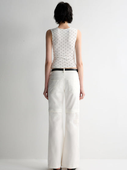 Two-Piece Polka-Dot Printed Sleeveless Vest
