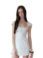 White Tie Square Neck Dress