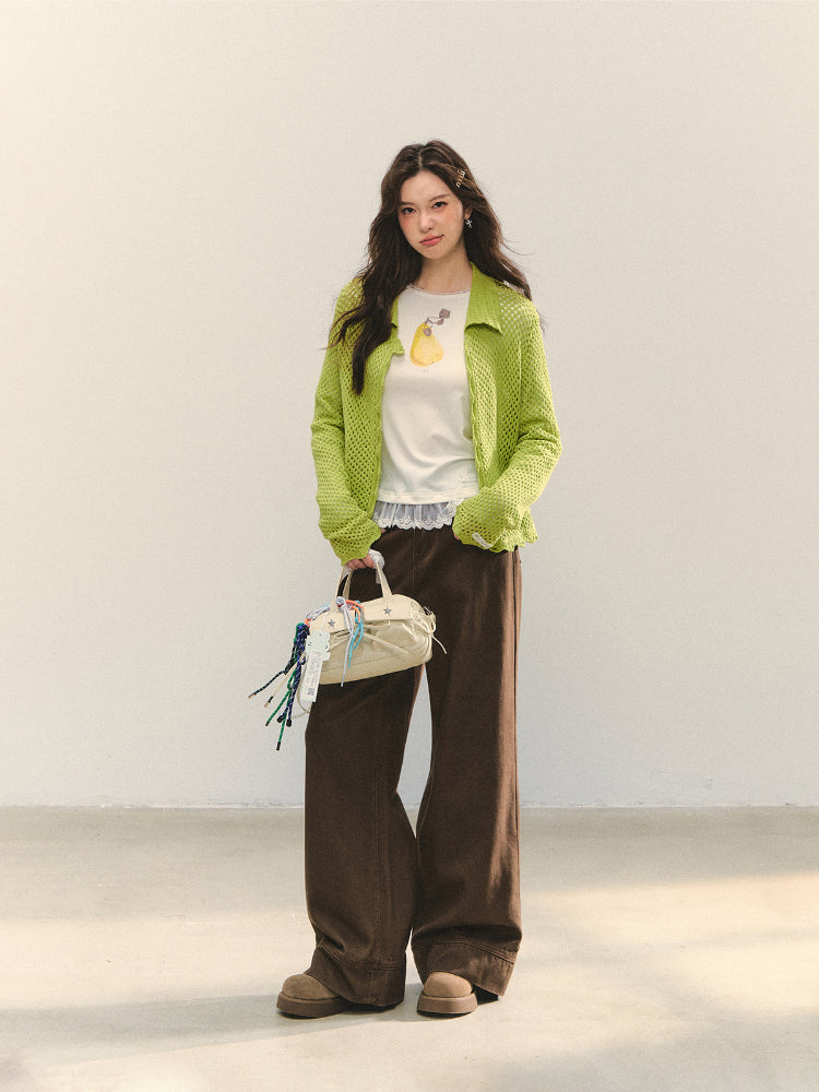 Hollow-out 3D Flower Crochet Lapel Cardigan