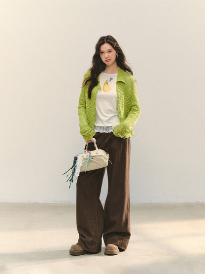 Hollow-out 3D Flower Crochet Lapel Cardigan