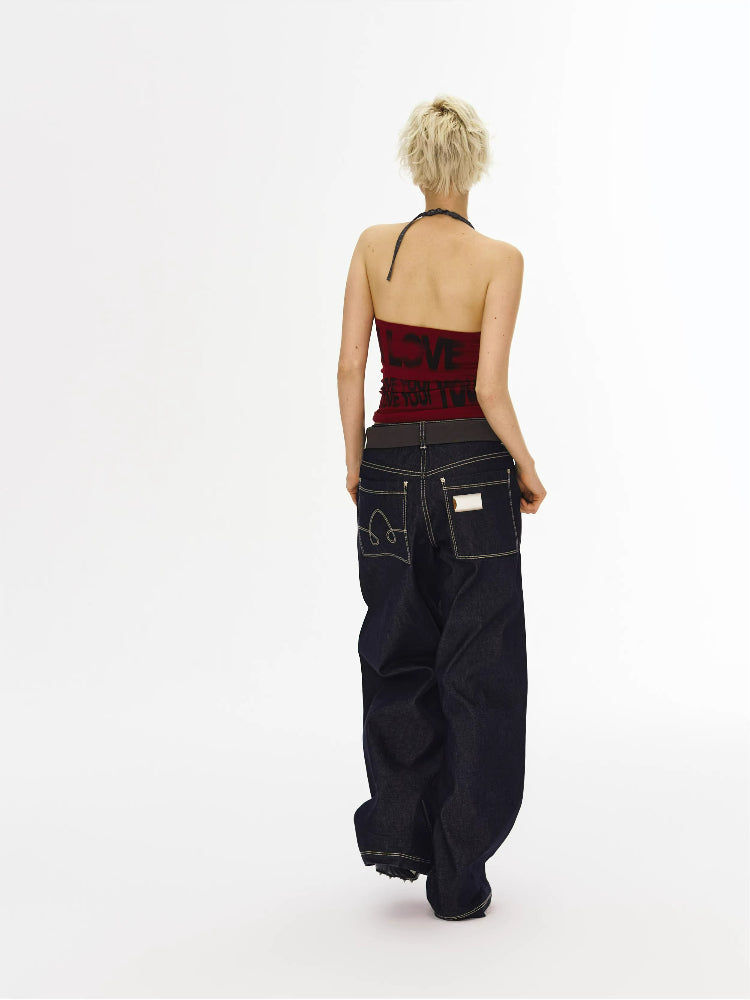 High Waist Raw Denim Jeans