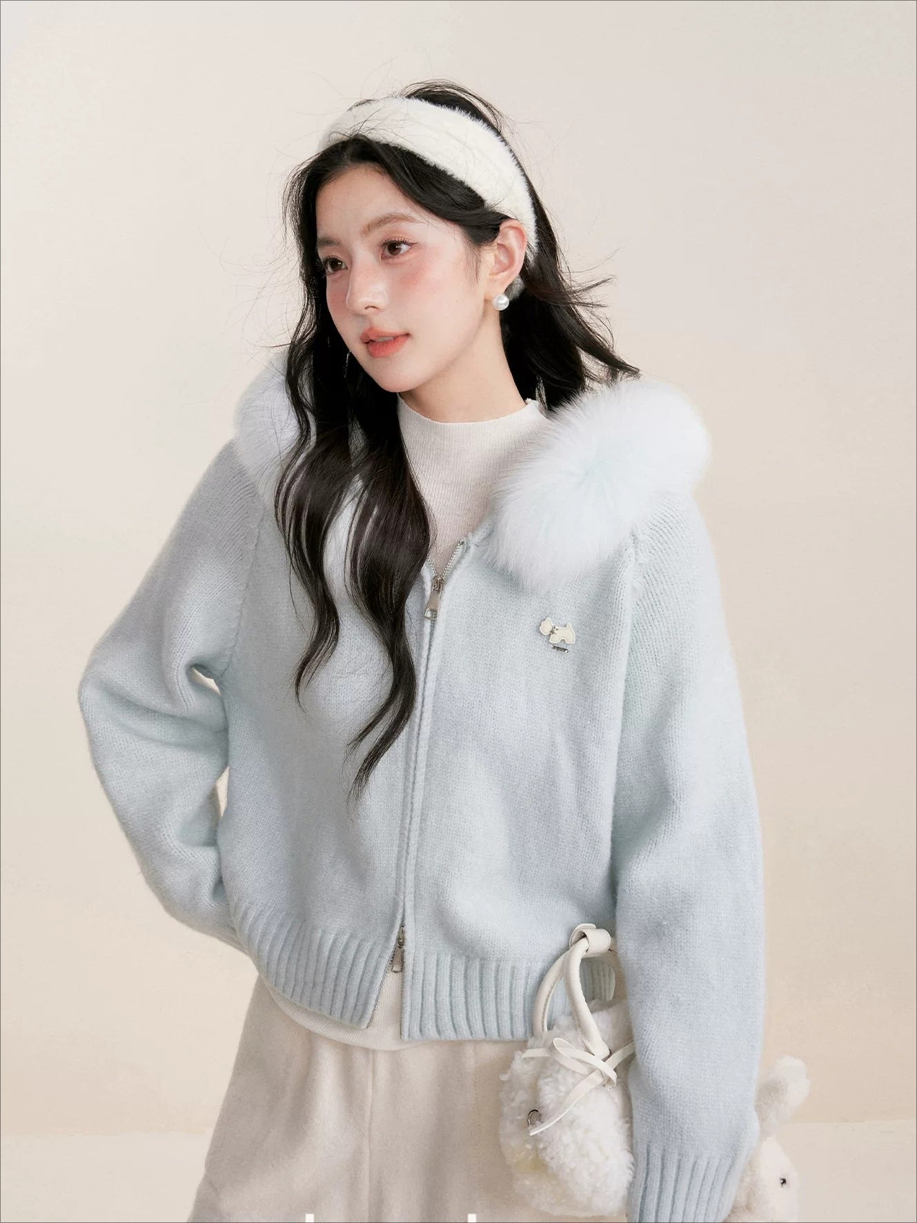 Fur Collar Knit Cardigan