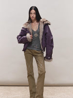 Faux-Suede Fur-Collar Quilted Parka