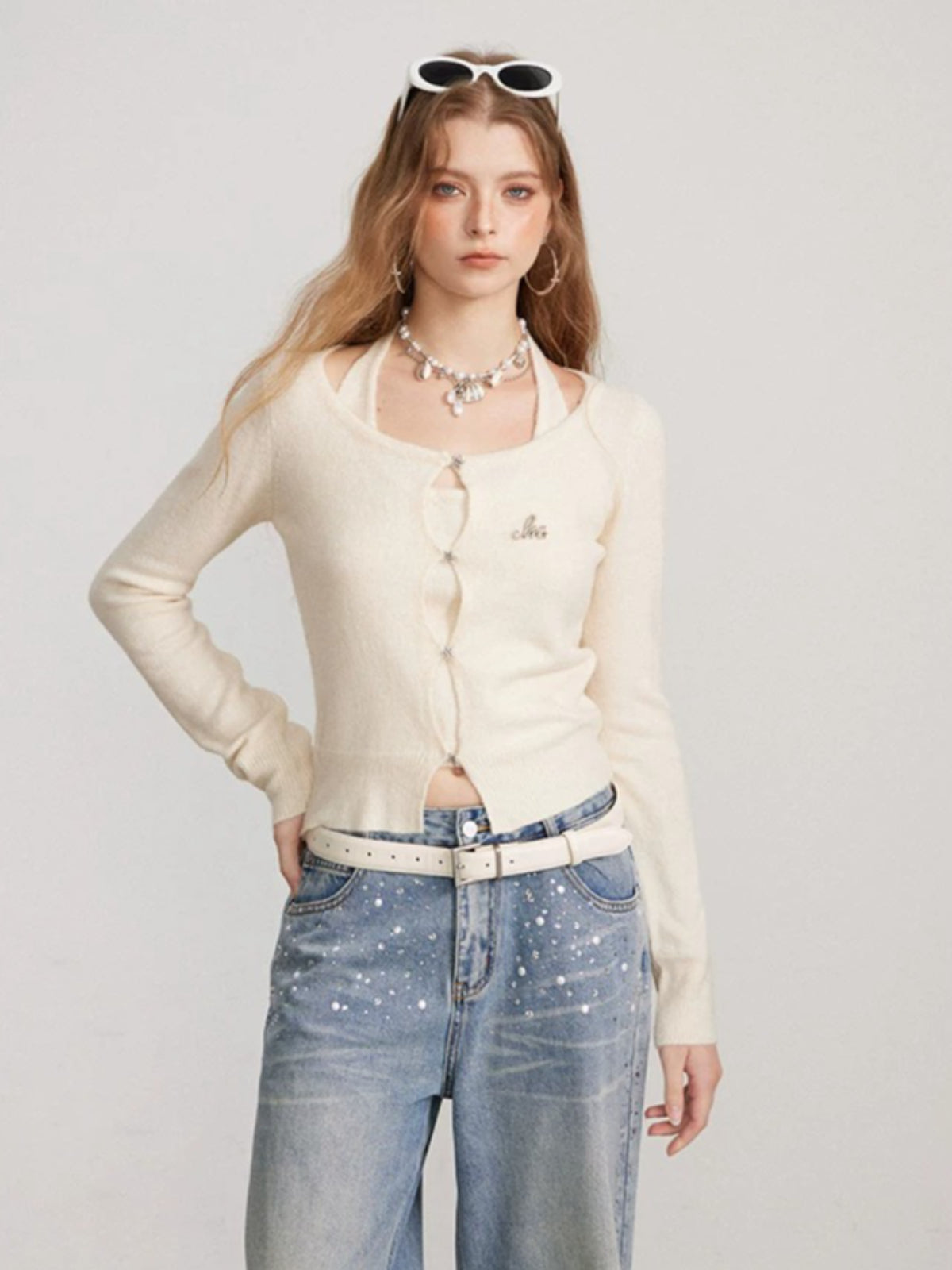 Layered Halter Neck Knit Sweater