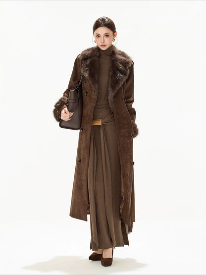 Brown Suede Belted Coat