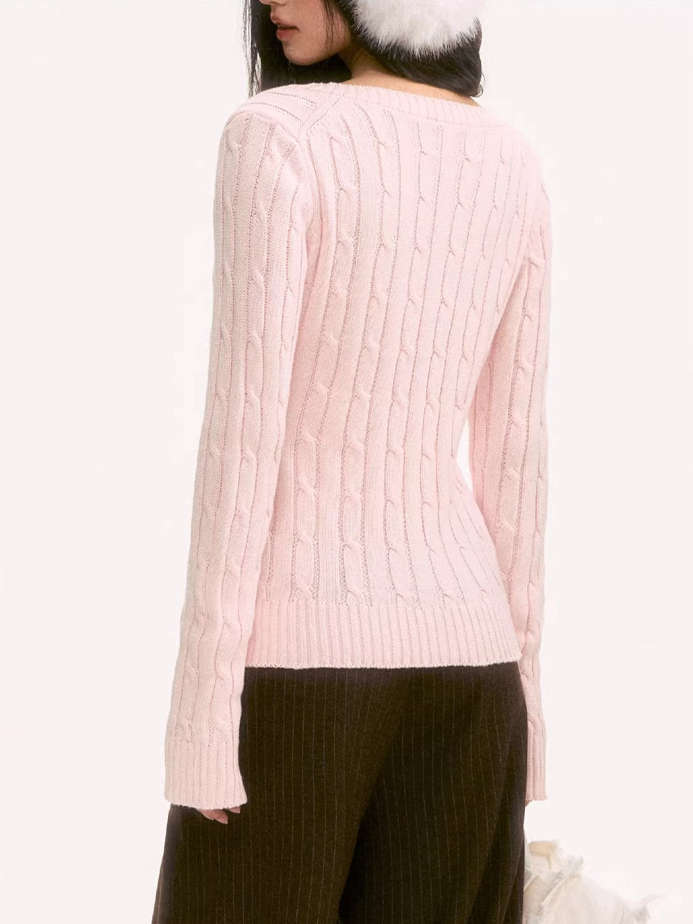 Pink V-Neck Knit Top
