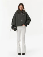 Shearling Collar Wool Cashmere Cape Coat