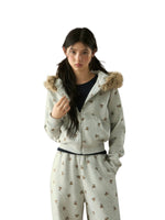 Bear Print Hooded Zip Jacket