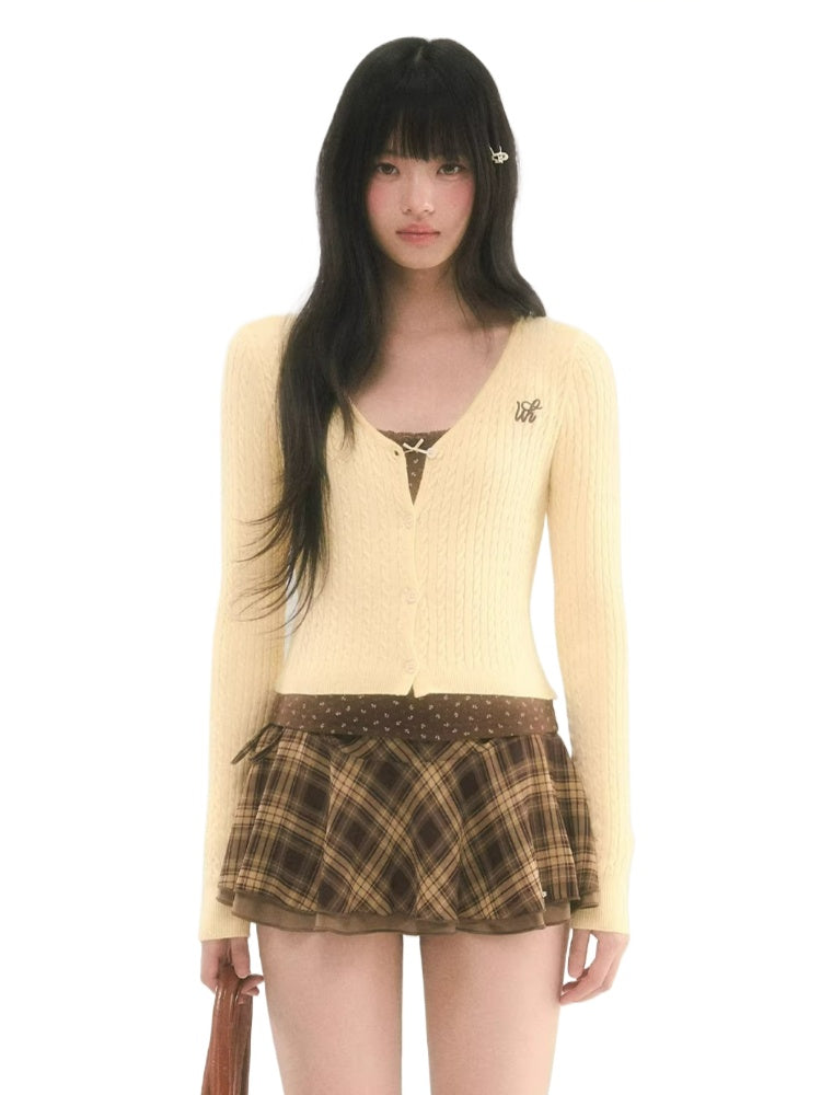 Jacquard V-Neck Knit Cardigan