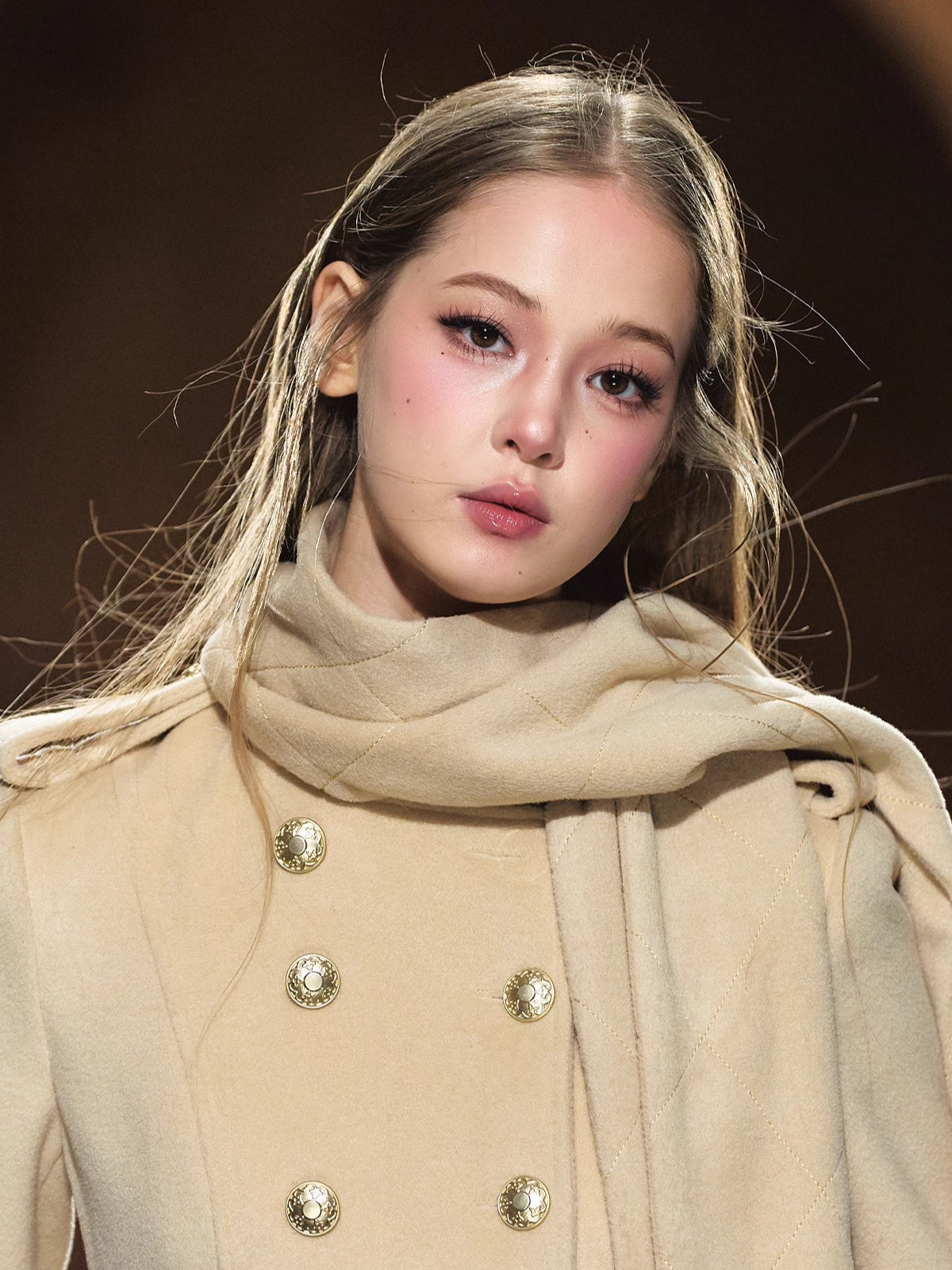 Wool Scarf-Collar Double-Breasted Dress