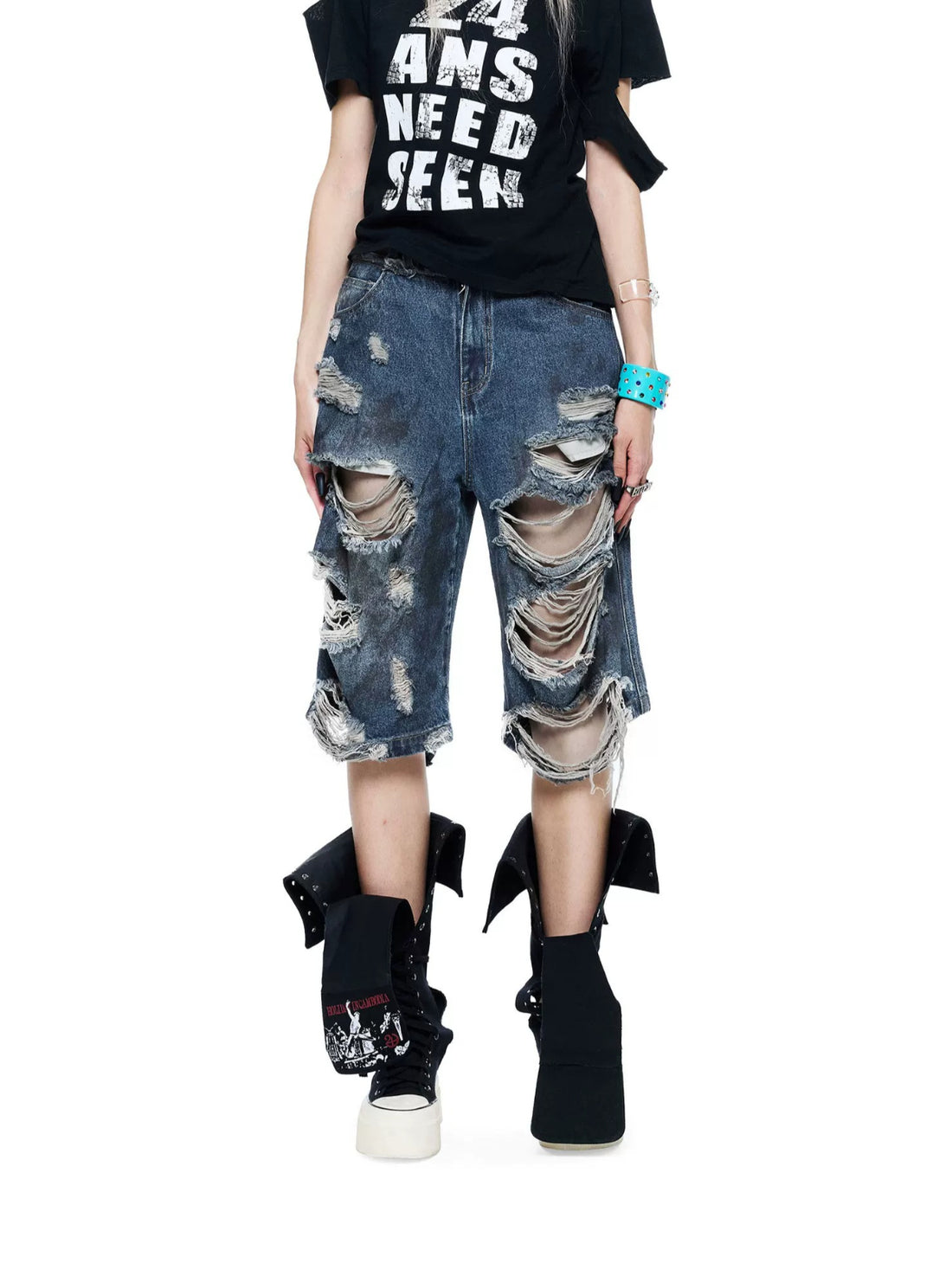Grunge Distressed Bermuda Shorts