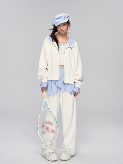 White Plaid Panel Hoodie &amp; Pants Set