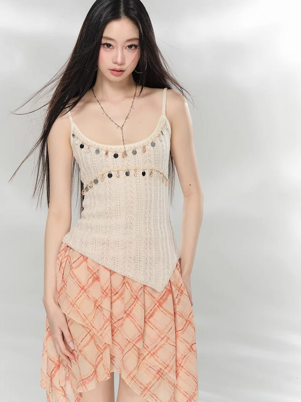 Beaded Knit Cardigan &amp; Tank Top Set