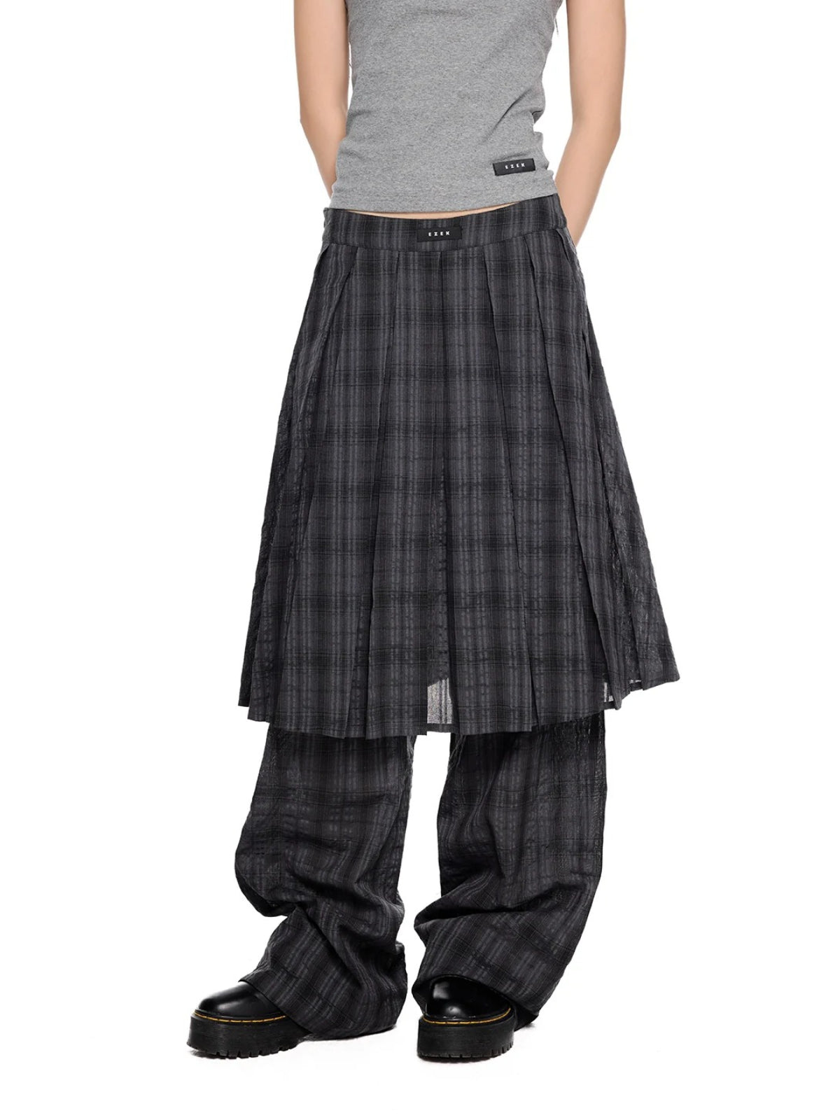 Plaid Pleated Layered Pants