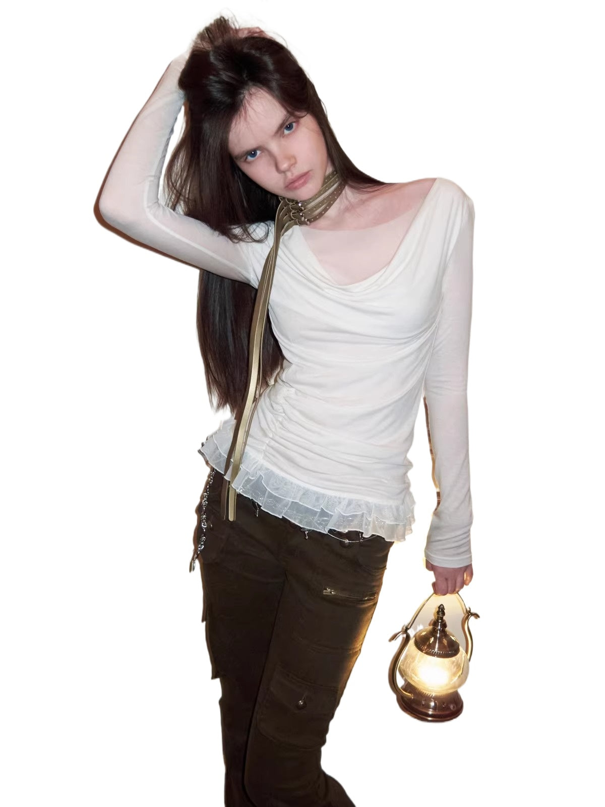 Draped Mesh Layered Top