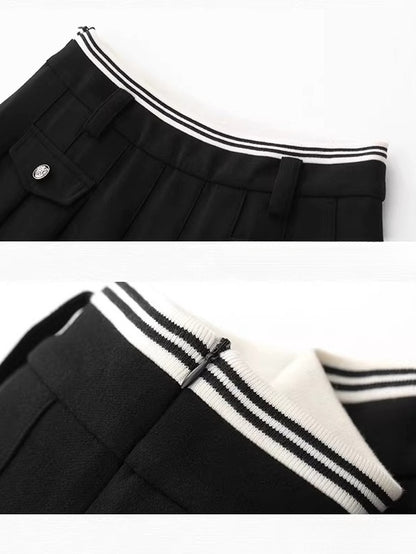 Color-blocked Waistband Pleated Skirt