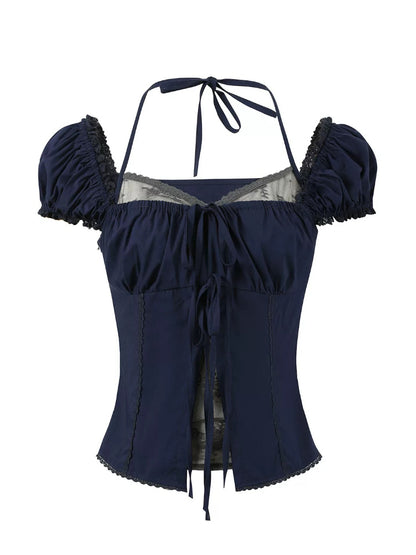 Layered Lace Bow Puff Top