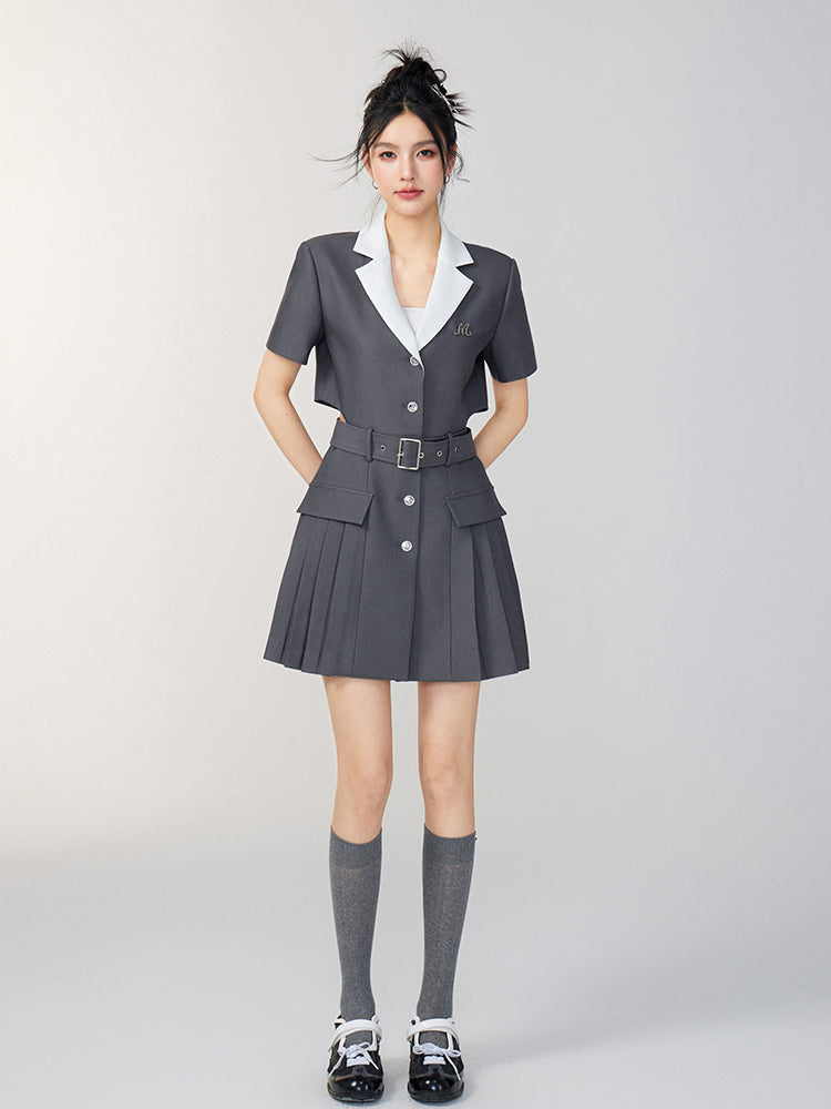 Colorblock Waist-Exposing Blazer Skirt