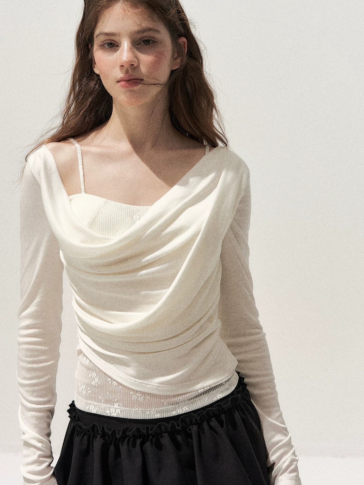 Tencel-Wool One-Shoulder Top