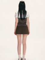 Brown Contrast Waist Denim Skirt