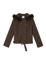 Coffee Hooded Wool Short Jacket & Skirt Set