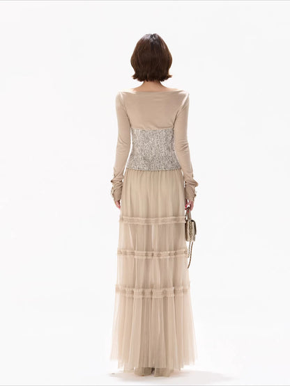 Pleated Mesh Skirt