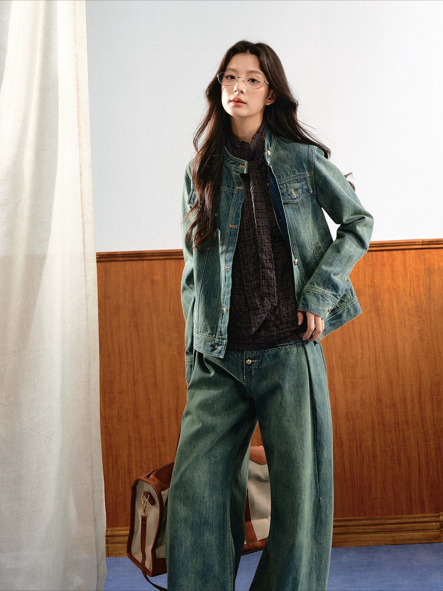 Contrast Stitch Denim Set